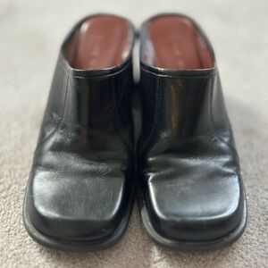 Nine West Leather Heel Square Toe Slip On Mule GUC US9